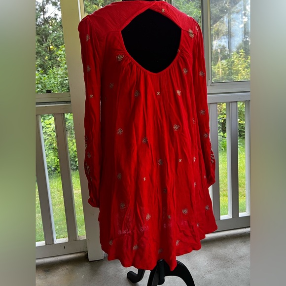 Free People Red Sweet Tennessee Mini Embroidered Women's Dress with pockets - Picture 5 of 11